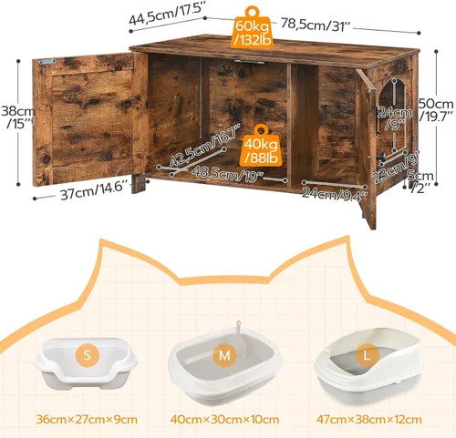 Miniatura 4 de HOOBRO Gabinete para Caja de Arena, Mueble para Caja de Arena de Gato con Divisor Removible, Mueble Grande para Caja de Arena Oculta, Casa de Madera