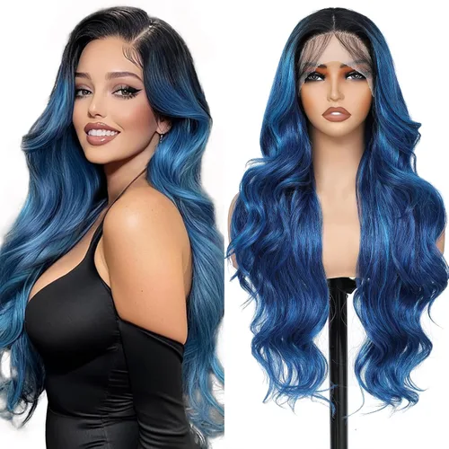 Miniatura 13 de FABELLE - Peluca de cabello sintético rubio ceniza con encaje frontal de 13 x 4 HD, sin pegamento, parte media ondulada de 30 pulgadas, para usar