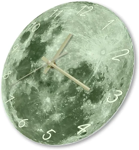 Miniatura 4 de The Geeky Days Reloj de pared con luna que brilla en la oscuridad para sala de estar, diseño moderno, luminoso, silencioso, sin tictac, decoración