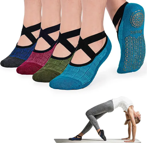 Miniatura 86 de Ozaiic - Calcetines de yoga para mujer con correas y agarres antideslizantes, ideales para pilates, Pure Barre, ballet, danza y entrenamiento