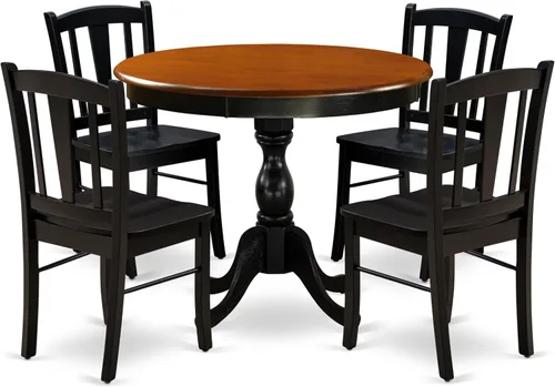 Miniatura 19 de East West Furniture El juego de comedor de 3 piezas AMDL3-BCH-W contiene una mesa de cocina redonda con pedestal y 2 sillas de comedor, 36 x 36