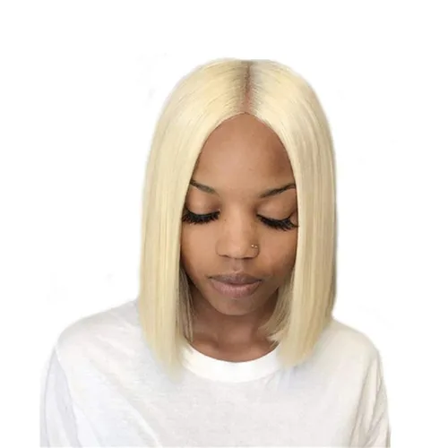Miniatura 2 de Andongnywell - Pelucas cortas de cabello lacio rubio estilo Bob para mujer, pelucas sintéticas resistentes al calor, para uso diario, fiestas