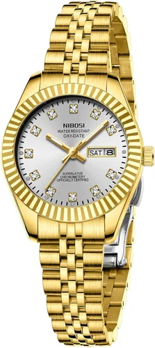 Miniatura 17 de NIBOSI Relojes para mujeres, reloj analógico de cuarzo, esfera de acero inoxidable con día y fecha, luminoso, impermeable, elegante, clásico