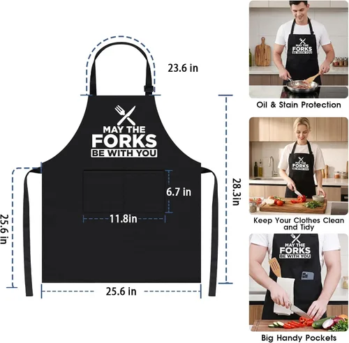 Miniatura 3 de Divertido delantal para cocinar y asar a la parrilla con 2 bolsillos, delantal de chef de barbacoa para hombres, regalo para papá, marido, novio