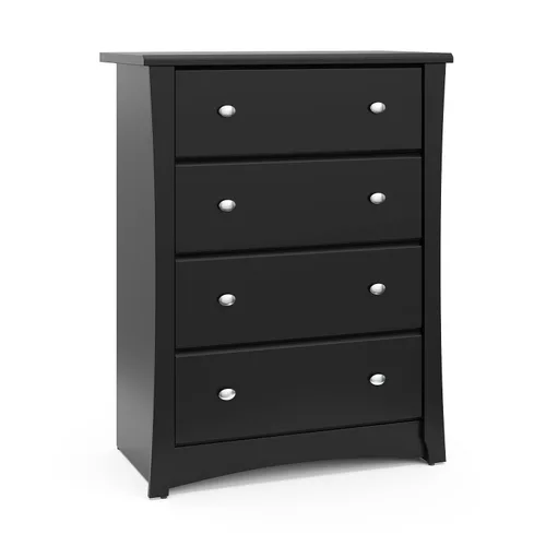Storkcraft Crescent - Cómoda de 4 cajones (negro) - Certificado GREENGUARD Gold, cómoda fácil de combinar para guardería y dormitorio de niños,