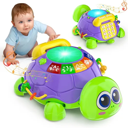 INNOSKY Juguetes para bebés de 6 a 12 meses, juguetes musicales de tortuga para gatear y tiempo de barriga, juguetes educativos bilingües para niños