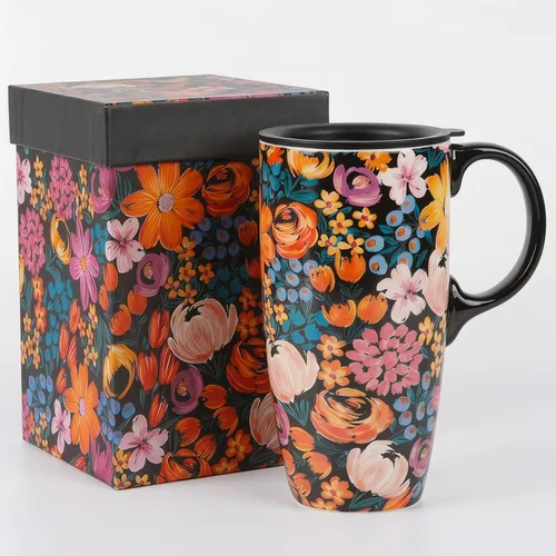 Topadorn Taza de Viaje de Cerámica con Tapa y Asa Taza de Café de Cerámica Taza de Té Latte de Cerámica en Caja de Color 17 Oz, Tapa Resistente a