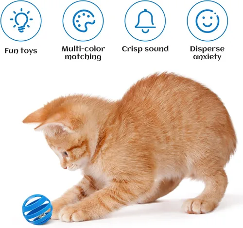 Miniatura 5 de Kasyat 21 bolas de plástico para gatos con campanas, juguetes para gatos, celosía para el interior del gatito, persecución de golpe, juguete