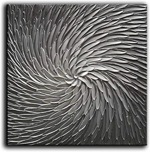Miniatura 15 de YaSheng Art - Arte abstracto 3D pinturas al óleo sobre lienzo, textura de color gris plateado, arte abstracto moderno para decoración del hogar