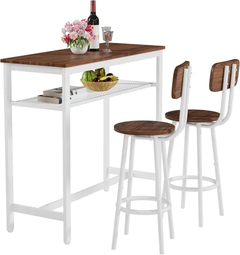 Miniatura 6 de LUMISOL Juego de mesa de barra de 3 piezas con almacenamiento para 2, moderno juego de mesa de comedor de metal con 2 taburetes, ahorra espacio