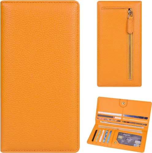 Miniatura 8 de Billetera para mujer, billetera RFID extradelgada, bolso plegable de cuero, con 11 ranuras para tarjetas y ventana de identificación, lindo monedero
