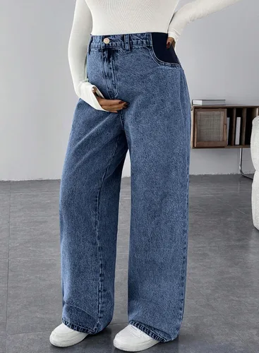 Miniatura 2 de BLENCOT Vaqueros de maternidad para mujer de cintura alta con pierna recta, pantalones de embarazo de mezclilla con bolsillos