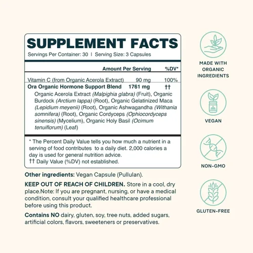 Miniatura 2 de Ora Organic Suplemento de equilibrio hormonal natural y alivio del acné hormonal para mujeres, ayuda a la piel, el estado de ánimo, la energía