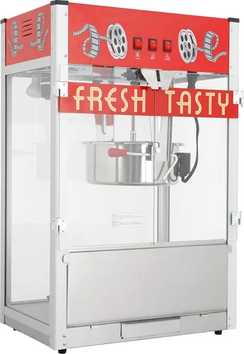 Miniatura 22 de Máquina comercial de palomitas de maíz con carrito y ruedas, máquina para hacer palomitas de maíz con hervidor de acero inoxidable de 24 onzas, Rojo