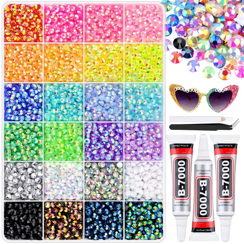 Miniatura 69 de 7000 diamantes de imitación de resina con pinzas para manualidades, diamantes de imitación de gelatina con parte trasera plana de 2/3/4/5/6mm, 4