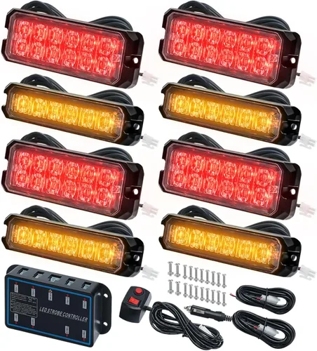 Miniatura 18 de Kit de Luces Estroboscópicas LED con Función de Sincronización - 8 piezas con Controlador, Luz de Rejilla Intermitente de Advertencia de Emergencia