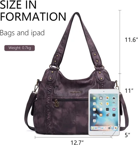 Miniatura 75 de Angel Barcelo - Bolsa de hombro amplia para mujer, diseño Hobo, cuero lavado