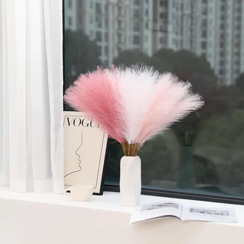 Miniatura 5 de Wertuirk 30 piezas de hierba artificial de pampas – Hierba de pampas rosa de 24 pulgadas para decoración del hogar, hierba de pampas artificial