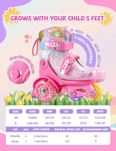 Miniatura 5 de Patines de unicornio para niños pequeños, patines de entrenamiento para niños con triple protección de seguridad, patines de 4 tamaños ajustables