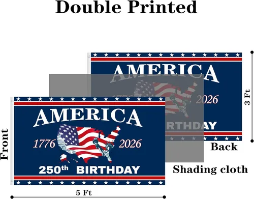 Miniatura 7 de Bandera de aniversario de 250 de 3 x 5 pies, 2 caras, 3 capas, bandera de aniversario del 250 aniversario We The People 1776-2026, decoración