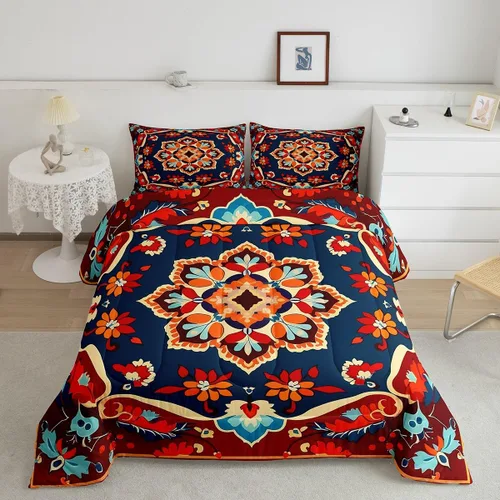 Miniatura 25 de Erosebridal Oriental Bedding - Juego de edredón vintage para cama individual, diseño floral persa, bohemio, tribal, tradicional, estético