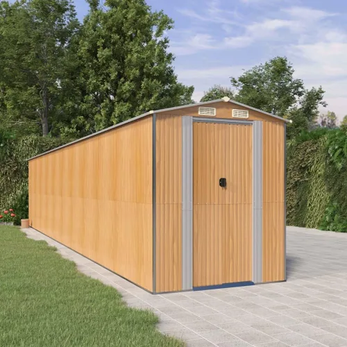 Miniatura 13 de Cobertizo de jardín de acero galvanizado marrón, 75.6 x 304.3 x 87.8 pulgadas, gran cobertizo de almacenamiento para exteriores con puertas