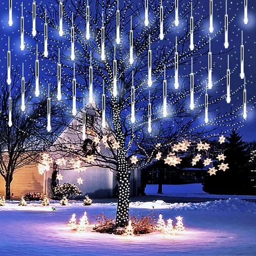 Miniatura 10 de Purtuemy - Luces de Halloween para exteriores, luces con diseño de lluvia de meteoritos, 12 pulgadas, 8 tubos, luces de hadas en cascada