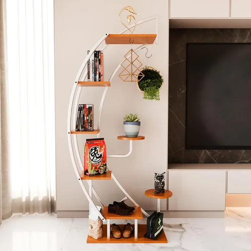 Miniatura 8 de IDZO - Estantería de metal en forma de media luna para plantas, estantes múltiples para interiores, marrón oscuro, ideal para la decoración