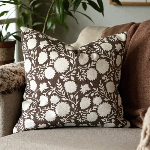 Miniatura 7 de Generic Funda de almohada floral moderna orgánica marrón, diseño floral bohemio de 18 x 18 pulgadas