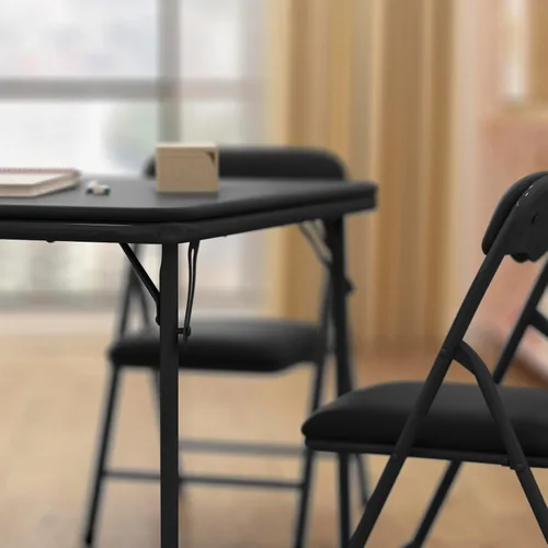 Miniatura 7 de HBCY Creations Juego de mesa y sillas plegables para niños de 5 piezas, diseño negro, ligero y portátil, función de bloqueo de seguridad, asientos