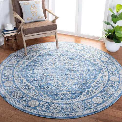 Miniatura 32 de SAFAVIEH - Alfombra de la colección Brentwood - 6' x 9', azul marino y gris claro, diseño envejecido con medallón, no desprende pelusa y fácil azul
