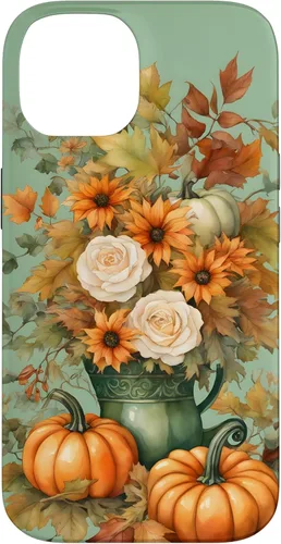 Miniatura 4 de Vintage Autumn Flower Fall Pumpkin Teal Case for iPhone 17