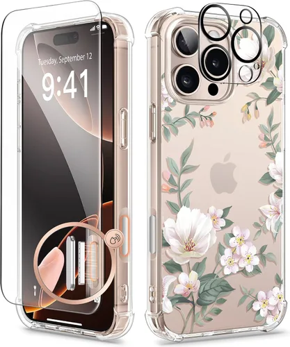Miniatura 134 de GVIEWIN - Funda floral para iPhone 14 de 6.1 pulgadas, protector de pantalla + protector de lente de cámara, no se amarillenta, a prueba de golpes