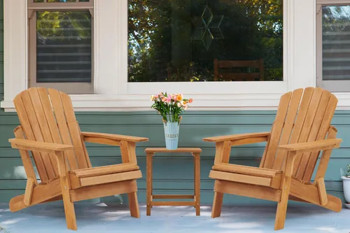 Miniatura 8 de Silla Adirondack plegable de madera de gran tamaño con respaldo y tabla de asiento premontados, silla de descanso para patio al aire libre, jardín