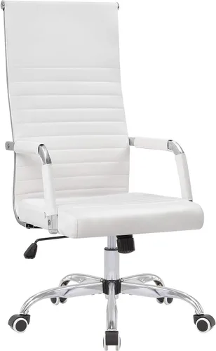 Miniatura 8 de Silla de oficina acanalada con respaldo alto, silla de escritorio de piel sintética, silla giratoria ajustable, silla de computadora con Negro
