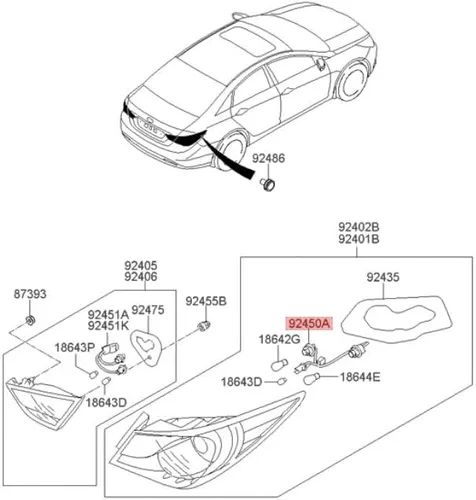 Miniatura 2 de Genuine Hyundai 92450-3Q000 Soporte de lámpara trasera y cableado, exterior, trasero