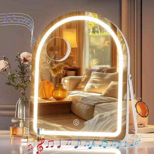 Miniatura 10 de Hasipu Espejo de tocador con luces, espejo de maquillaje LED arqueado de 11 x 14 pulgadas, espejo de maquillaje iluminado con luces, control táctil