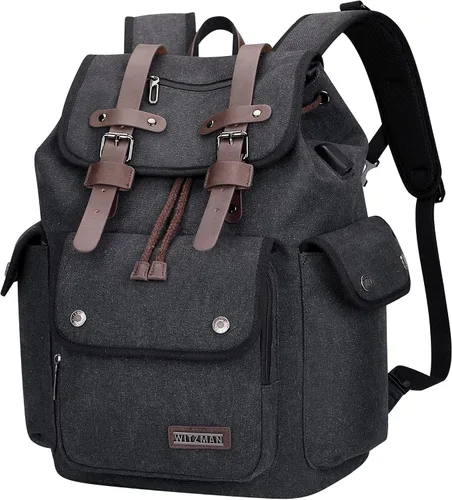 Miniatura 11 de WITZMAN Mochila de lona para hombre, mochila vintage para laptop de 15.6 pulgadas, mochila de viaje de alta capacidad casual (A8004 verde militar)