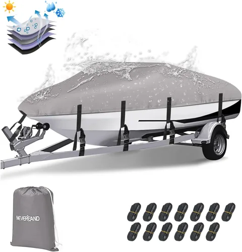 Miniatura 13 de NEVERLAND Funda impermeable para barco remolcable – Cubierta de lona de poliéster de grado marino de servicio pesado para barco que se adapta a 600D