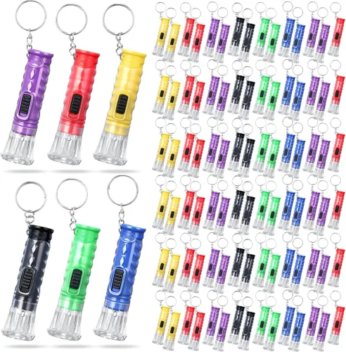 Miniatura 10 de Jexine 100 piezas Mini Linterna Llavero A granel Colores Surtidos Antorcha Llavero Linternas LED Llavero Pequeño Luz de Linterna para Senderismo