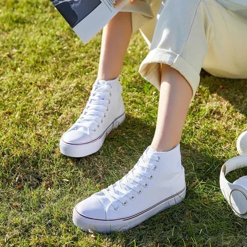 Miniatura 7 de ZGR Zapatillas de lona con cordones para mujer, con parte superior alta, zapatillas casuales para tenis y caminar