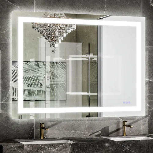 Miniatura 16 de VooBang Espejo de baño con luces de 30 x 30 pulgadas, 3 modos de iluminación ajustables, espejo de tocador de baño LED, antivaho y función