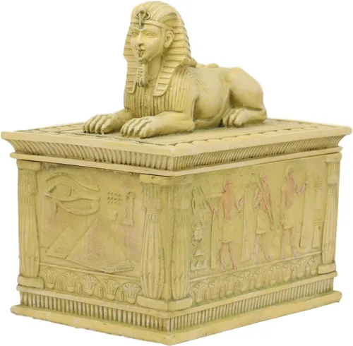 Miniatura 3 de Ebros - Caja rectangular decorativa con acabado arenisca de 4.25 pulgadas de largo, monumento clásico de Egipto, androesfinge con deidades