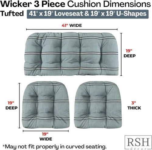 Miniatura 86 de RSH DECOR: Sunbrella 3-Piece Tufted Wicker Cushion Set 44" x 22" & 22" x 22" Outdoor Loveseat & U-Shaped Seat Cushions Crafted with