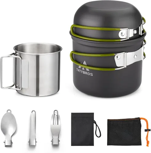 Kit de utensilios de cocina para campamento, mochileros, ollas de 0.33 galones y sartenes de 0.17 galones, taza SUS304 de 0.08 galones, tenedores,