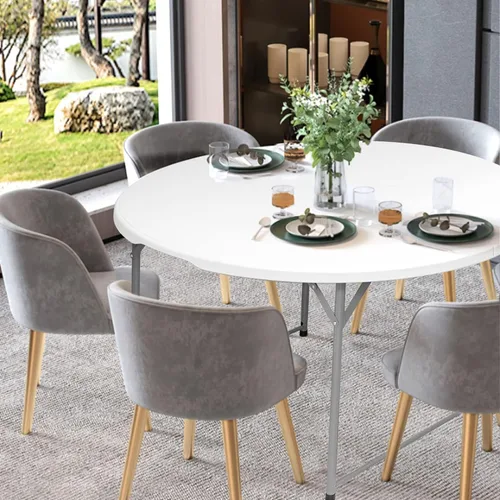 Miniatura 5 de Mesa plegable redonda de 48 pulgadas, mesa de comedor de plástico plegable para bodas, fiestas, jardín, patio