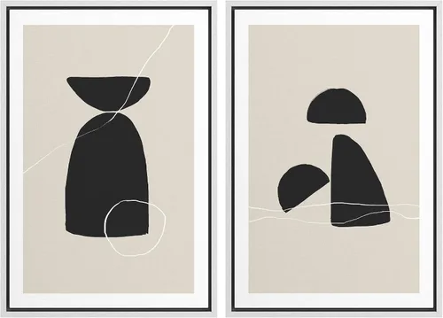 Miniatura 83 de SIGNWIN Lienzo enmarcado para pared, juego de arte de collage de ondas en espiral de mediados de siglo, formas abstractas, acogedor, neutro