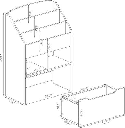 Miniatura 3 de UTEX Estantería para niños con caja de juguetes móvil, estante para libros y almacenamiento de juguetes, estante de exhibición de libros para niños