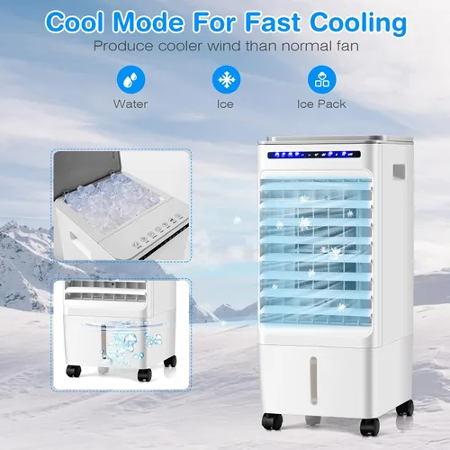 Miniatura 4 de COSTWAY Enfriador de aire evaporativo portátil, enfriador de pantano 3 en 1 con control remoto, temporizador de 7 horas, 3 velocidades de viento, 3