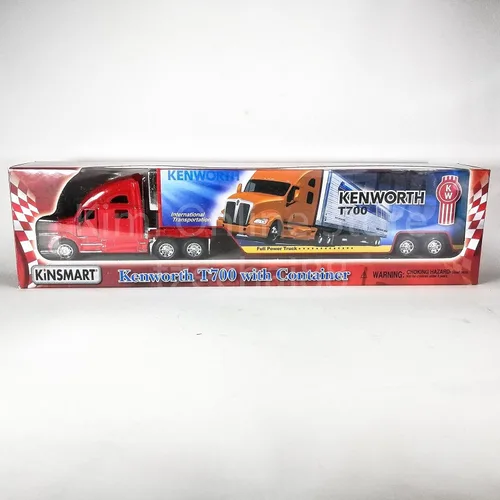 Miniatura 5 de KiNSMART Kenworth T700 - Camión contenedor a escala 1:68, modelo de metal fundido a presión, rojo con calcomanías, acción de retroceso